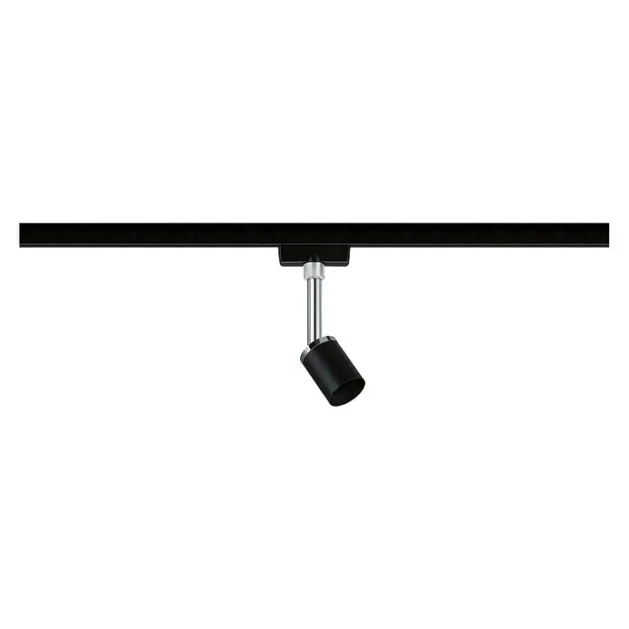 Paulmann URail Regleta Pure II - L x An x Al: 6,6 x 5,8 x 15,1 cm, GU10, Negro - Iluminación de riel con cabezal de foco negro y soporte plateado en un riel negro, solución moderna de iluminación.