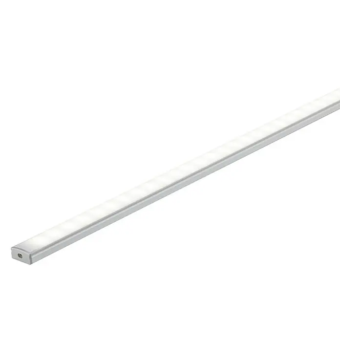 Paulmann Perfil difusor - Largo: 100 cm, Aluminio - Primer plano de una elegante barra de luz LED con iluminación clara y brillante y un diseño minimalista, ideal para interiores modernos.
