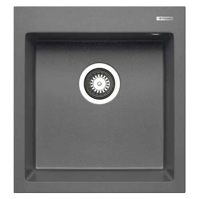 Pyramis Fregadero encastrable Istros - An x L: 46 x 50 cm, Iron Grey - Fregadero de cocina de composite gris oscuro con desagüe de acero inoxidable integrado.