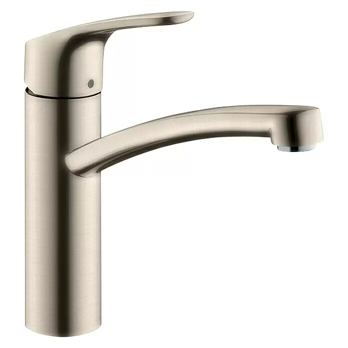 Hansgrohe Grifo de cocina Focus 160 - Acero inoxidable, Mate - Grifo monomando de metal cepillado para cocina o baño con caño curvo.