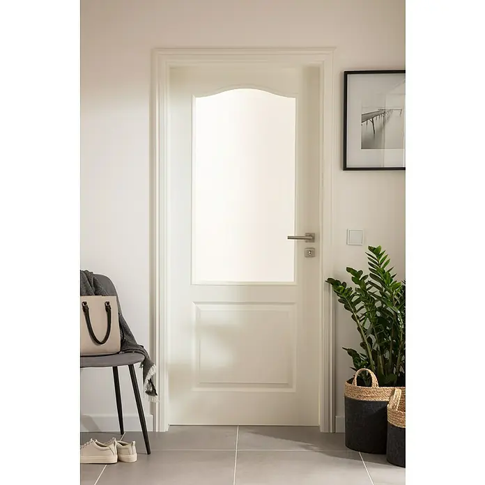 Art-Tec by Palazzo Feinsteinzeugfliese - 80 x 80 cm, Steel, Matt - Weiß lackierte Innentür mit satiniertem Glas-Einsatz, elegantem Design und hochwertiger Verarbeitung für stilvolle Innenräume.