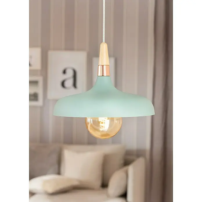 Paulmann Neordic Pendelleuchte - Höhe: 34,2 cm - Hängelampe in Pastellgrün mit Holzelementen und einer warmen Glühbirne, die ein gemütliches Licht verbreitet. Perfekt für moderne Wohnräume.