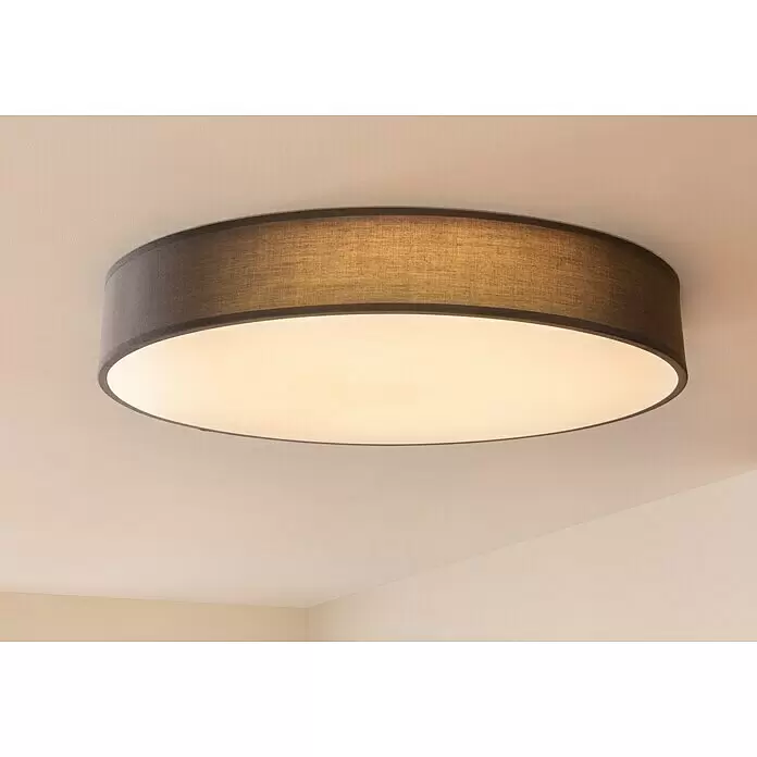 Tween Light LED-Deckenleuchte rund Mandas - 75 W, Ø x H: 700 mm x 11 cm, Grau, Weiß - Runde Deckenleuchte mit grauem Stoffschirm und beleuchteter weißer Diffusorplatte.