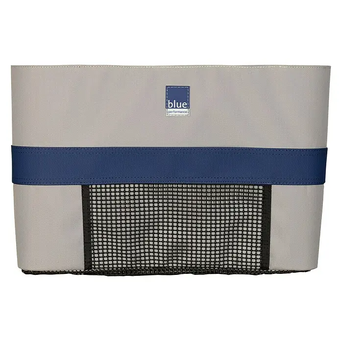 Blue Performance Fallentasche - L x B x T: 420 x 300 x 120 mm, Grau/Blau, Aufgesetzte Außentasche - Graue Blue Performance Tasche mit blauem Band und Netz für Aufbewahrung.