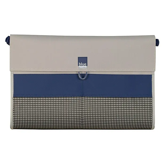 Blue Performance Cockpit-Tasche - L x B x T: 470 x 300 x 50 mm, Grau/Blau - Abdeckung für Autositz „Blue Performance“ in Beige, Blau und mit Netzmuster. Ideal, um den Sitz vor Schmutz und Beschädigungen zu schützen.