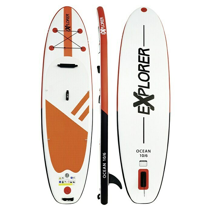 Explorer SUP-Board-Set Ocean 10.6L x B x H: 320 x 84 x 12,7 cm, Nutzlast: 130 kg, Aufblasbar, Orange/Weiß Top View