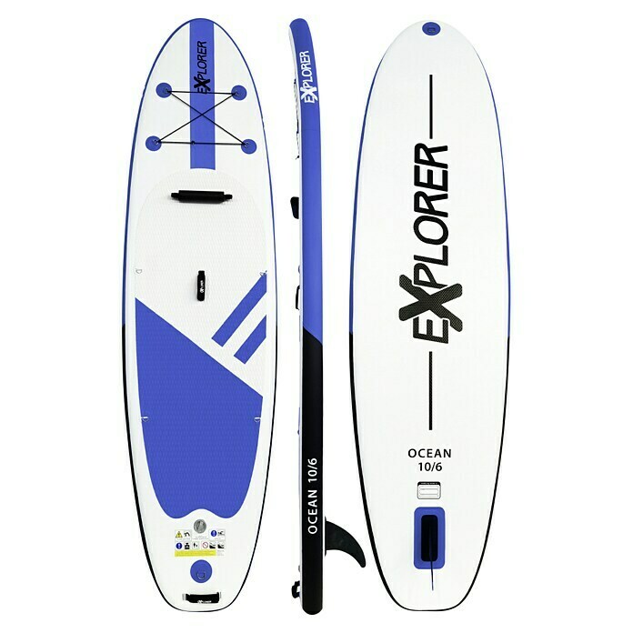 Explorer SUP-Board-Set Ocean 10.6L x B x H: 320 x 84 x 12,7 cm, Nutzlast: 130 kg, Aufblasbar, Blau/Weiß Top View