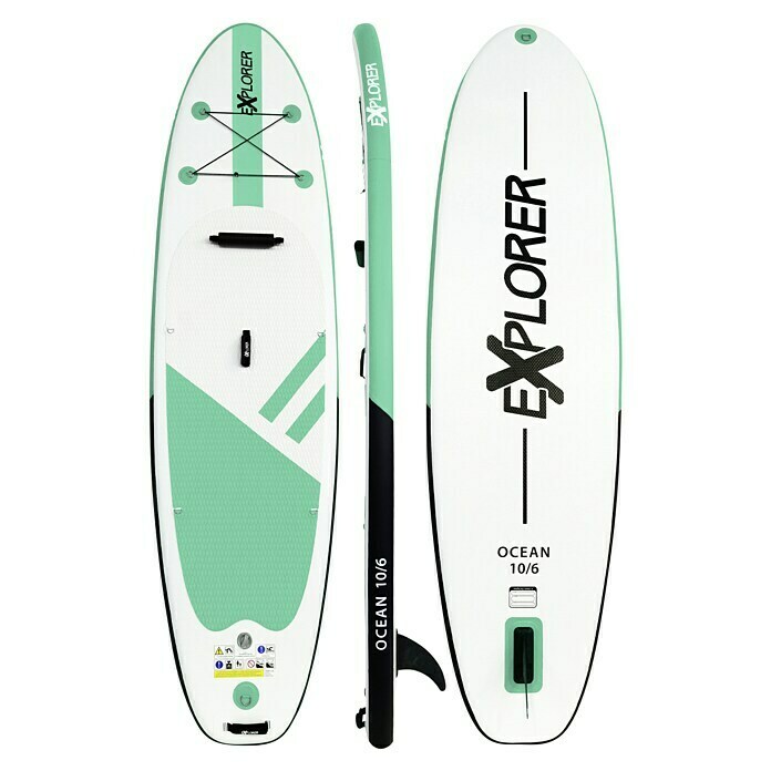 Explorer SUP-Board-Set Ocean 10.6L x B x H: 320 x 84 x 12,7 cm, Nutzlast: 130 kg, Aufblasbar, Grün/Weiß Top View