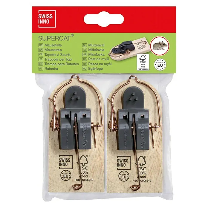 Swissinno SuperCat Mausefalle - Schlagfalle, Holz, 2 Stk. - Supercat Mausefalle im Doppelpack. Eine effektive und sichere Lösung zur Bekämpfung von Mäusen in Ihrem Zuhause oder Geschäft.