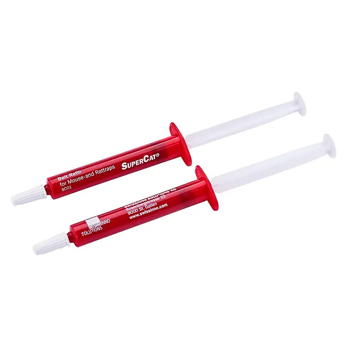 Swissinno Ersatzköder - Köderpräparat, 2 Stk. - Zwei SuperCat® Köder-Nachfüllspritzen für Mause- und Rattenfallen. Wirksame Schädlingsbekämpfung für Haus und Garten mit einfacher Anwendung.