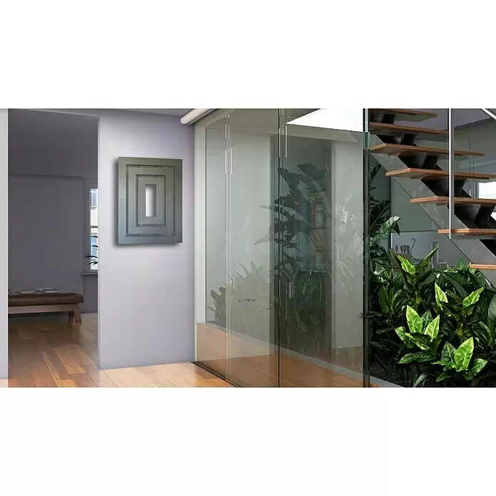 Szagato Designheizkörper Insight 1 - B x H: 600 x 800 mm, Wärmeleistung bei Vorlauftemperatur von 75 °C (D: 50): 612 W, Moonstone-Grau - Stimmungsaufnahme