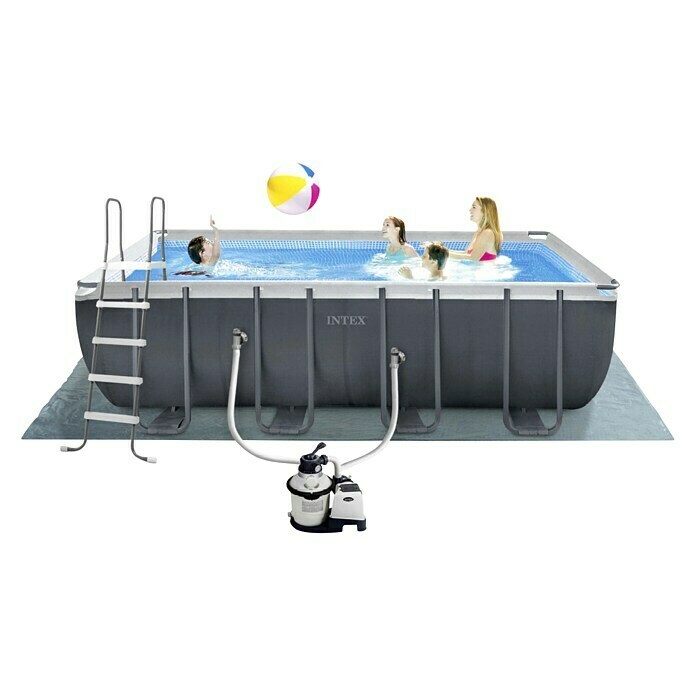 Intex Frame-Pool-Set Ultra Quadra XTRL x B x H: 549 x 274 x 132 cm, Fassungsvermögen: 17,2 m³, Dunkelgrau, Inkl. Sandfilteranlage Use Shot