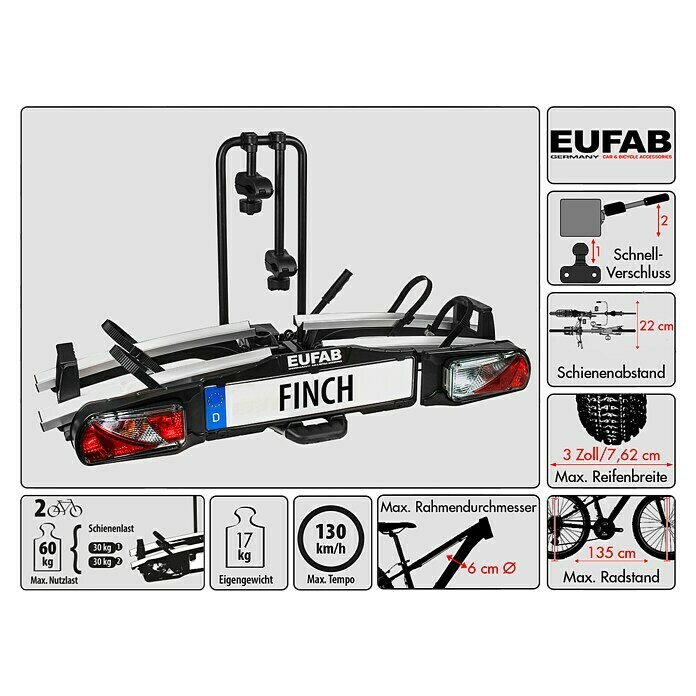 Eufab Fahrradträger FinchGeeignet für: 2 Fahrräder/E-Bikes, Traglast: 60 kg Unknown