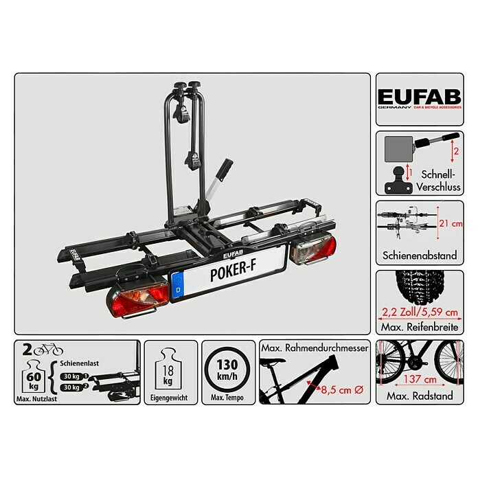 Eufab Fahrradträger Poker-FGeeignet für: 2 Fahrräder, Traglast: 60 kg, Passend für: Fahrzeuge mit Anhängerkupplung Unknown