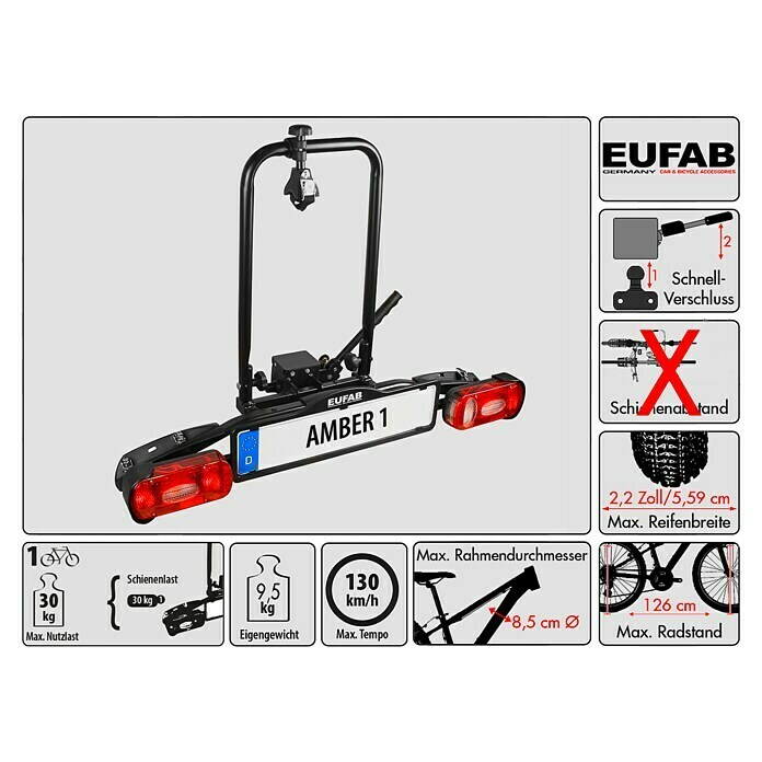 Eufab Fahrradträger Amber 1Geeignet für: 1 Fahrrad, Passend für: Fahrzeuge mit Anhängerkupplung Unknown