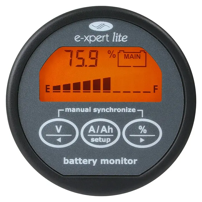 Monitor de baterías Expert Lite - Apto para: Embarcaciones - Primer plano de un monitor de batería e-xpert lite que muestra el nivel actual de la batería.