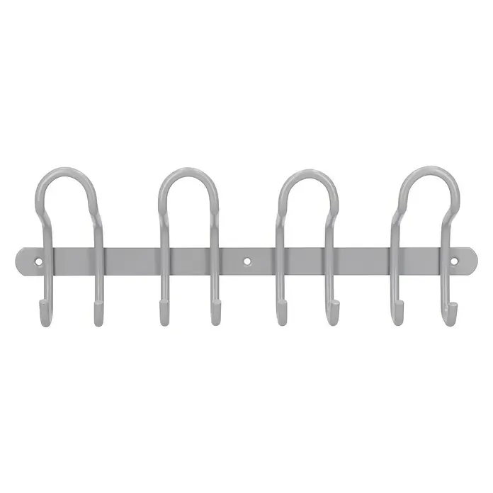 Siro Hakenleiste 1783 Aluminium - L x H: 400 x 132 mm, Anzahl Haken: 8 Stk. - Eine graue Wandgarderobe mit vier Haken bietet praktischen Stauraum für Jacken und Accessoires.