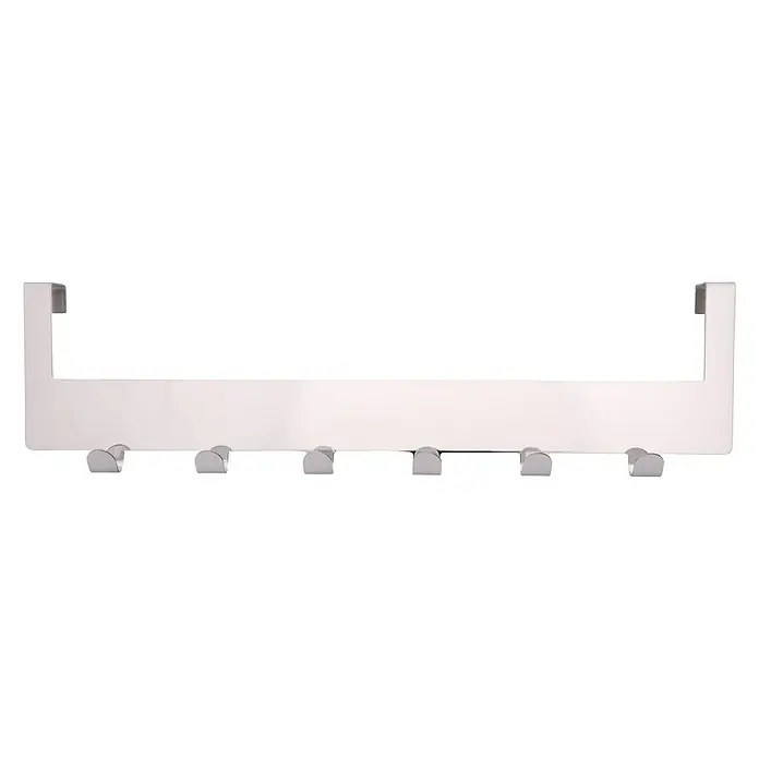Siro Türgarderobe 1977 Metall Chrom - L x H: 375 x 100 mm, Anzahl Haken: 6 Stk. - Eine moderne Türgarderobe mit sechs Haken, ideal zur platzsparenden Aufbewahrung von Jacken und Accessoires. Die silberne Ausführung passt gut in jedes Interieur.