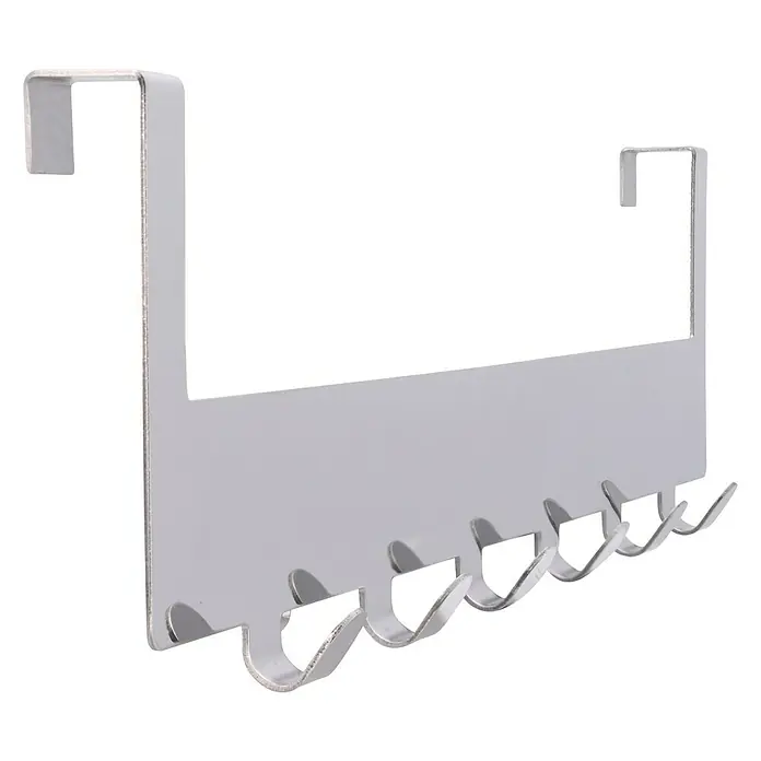 Siro Türgarderobe 1977 Metall Chrom - L x H: 375 x 100 mm, Anzahl Haken: 6 Stk. - Ein silberner Türhänger mit sechs Haken zum Aufhängen von Kleidungsstücken oder Accessoires. Praktisch für zusätzlichen Stauraum.