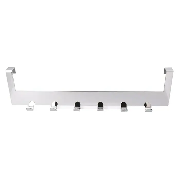 Siro Türgarderobe 1977 Metall Chrom - L x H: 375 x 100 mm, Anzahl Haken: 6 Stk. - Silberfarbener Türhänger mit sechs Haken für zusätzlichen Stauraum, ideal für Bademäntel, Handtücher oder Jacken.