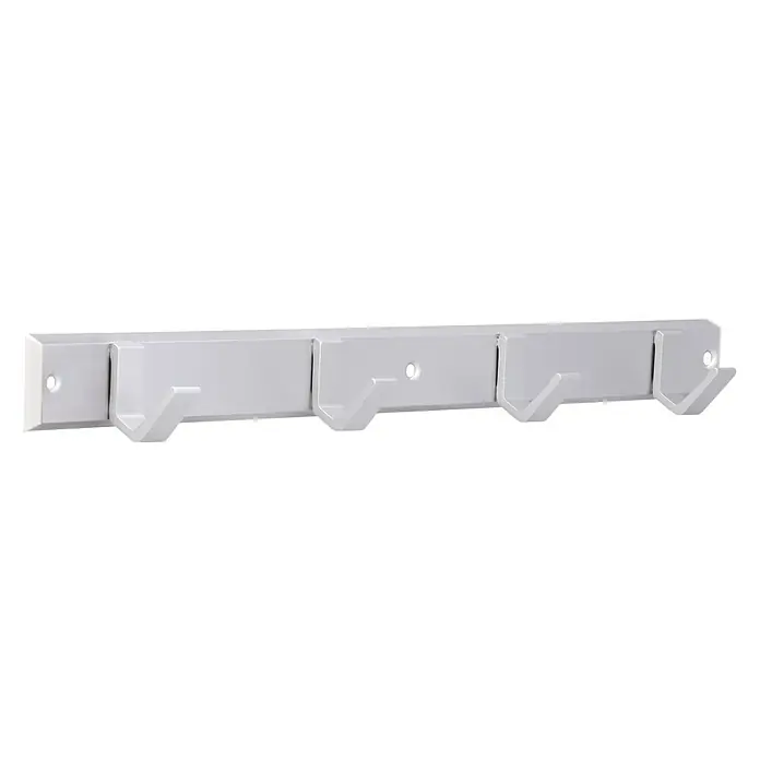 Hakenleiste 2083 Aluminium weiß - L x H: 450 x 44 mm, Anzahl Haken: 4 Stk. - Eine weiße, moderne Wandgarderobe mit vier Haken, ideal für Flur oder Bad, bietet stilvolle Aufbewahrungsmöglichkeiten für Kleidung.
