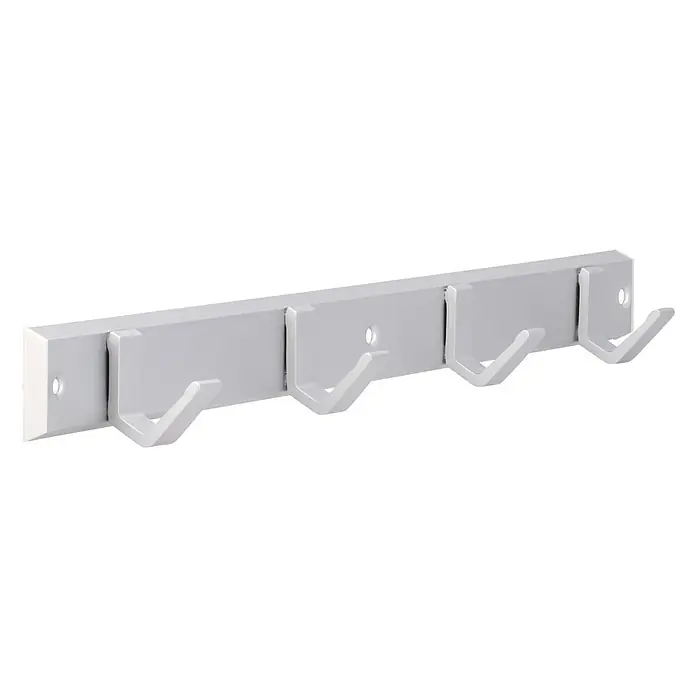 Hakenleiste 2083 Aluminium weiß - L x H: 450 x 44 mm, Anzahl Haken: 4 Stk. - Eine weiße Wandgarderobe mit fünf Haken. Praktische Aufbewahrung für Jacken, Mäntel und mehr, um Ordnung zu schaffen.