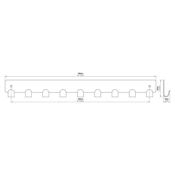 Siro HakenleisteL x H: 366 x 41 mm, Anzahl Haken: 9 Stk., Vernickelt Unknown