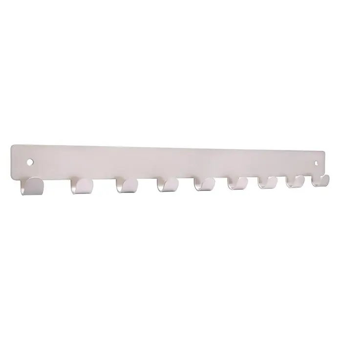 Siro Hakenleiste - L x H: 366 x 41 mm, Anzahl Haken: 9 Stk., Vernickelt - Weiße Wandgarderobe mit mehreren Haken für Jacken, Mäntel und andere Gegenstände. Ideal für Flur, Schlafzimmer oder Badezimmer.