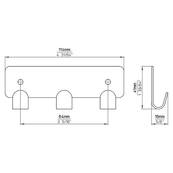Siro HakenleisteL x H: 114 x 41 mm, Anzahl Haken: 3 Stk., Vernickelt Unknown
