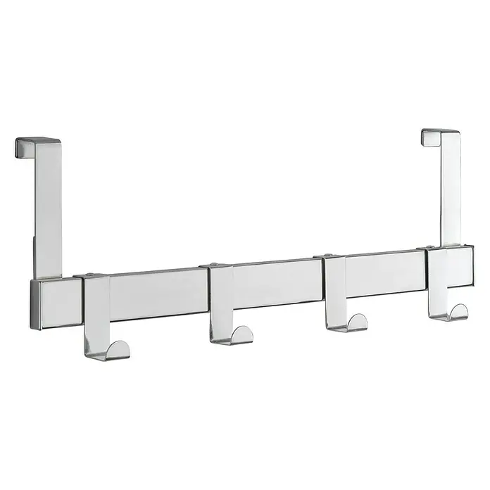 Siro Türgarderobe 1443 ChromL x H: 404 x 51 mm, Anzahl Haken: 4 Stk., Verchromt - Ein verchromter Türhänger mit vier Haken, ideal für die Aufbewahrung von Jacken, Handtüchern und anderen Gegenständen. Das elegante Design passt zu jeder Einrichtung.