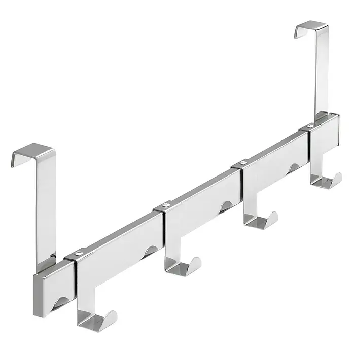 Siro Türgarderobe 1443 ChromL x H: 404 x 51 mm, Anzahl Haken: 4 Stk., Verchromt - Ein silberfarbener Türhänger mit fünf Haken zum Aufhängen von Jacken, Mänteln oder Handtüchern. Praktische Aufbewahrungslösung für Zuhause.