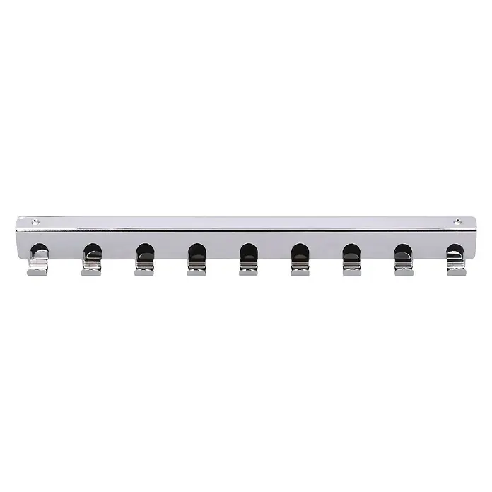 Siro Türgarderobe 2303 - L x H: 366 x 41 mm, Anzahl Haken: 9 Stk., Verchromt - Silberner Wandhakenleiste mit mehreren Haken zur Aufbewahrung von Kleidung oder Accessoires.