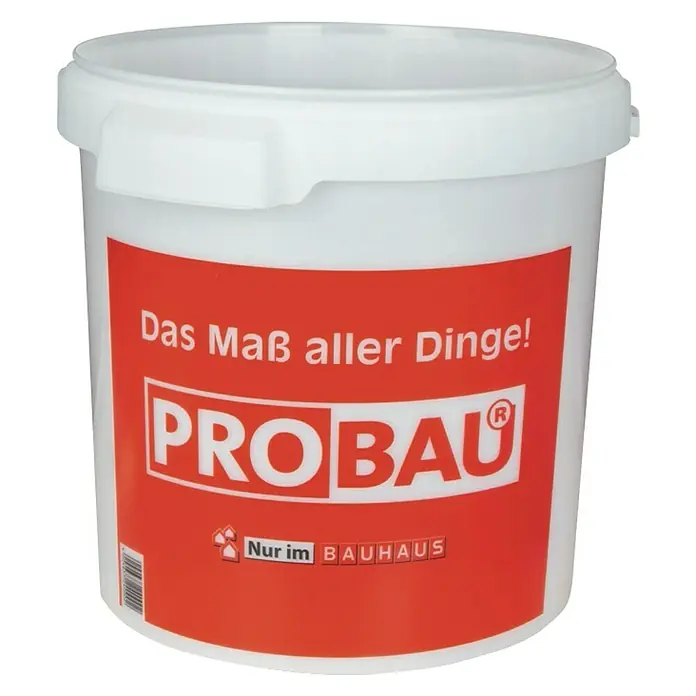 Probau Anmischeimer - 30 l, Kunststoff - Weiße PROBAU-Eimer mit rotem Etikett, auf dem der Markenname und andere Produktinformationen stehen.