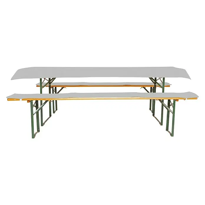 Bierbankauflagen-Set - Grau, 240 x 70 cm, 100 % Polyester, 3 -tlg. - Eine lange Bierzeltgarnitur, bestehend aus einem Tisch und zwei Bänken, ideal für Feste und Veranstaltungen im Freien.