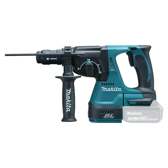 Makita LXT 18V Akku-Kombihammer DHR243Z - 18 V, Ohne Akku, 2 J, Ohne Staubabsaugung - Abbildung eines Makita Akku-Bohrhammers, ideal für schwere Bau- und Renovierungsarbeiten. Leistungsstark und zuverlässig.