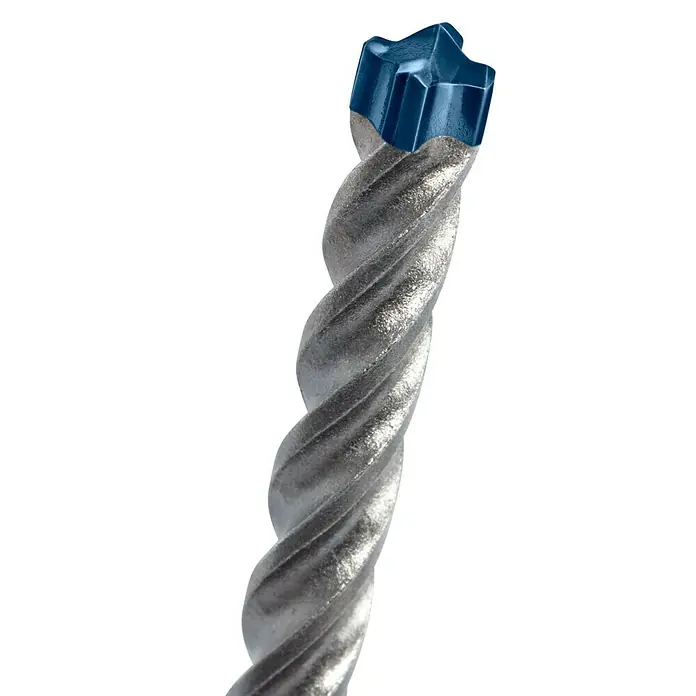 Bosch Expert Beton- & Steinbohrer SDS Plus-7X - 1 Stk., Durchmesser Bohrer: 6 mm, 100 mm - Nahaufnahme eines Bosch SDS-Plus Hammerbohrers mit einer blauen Spitze und einem spiralförmigen Schaft.