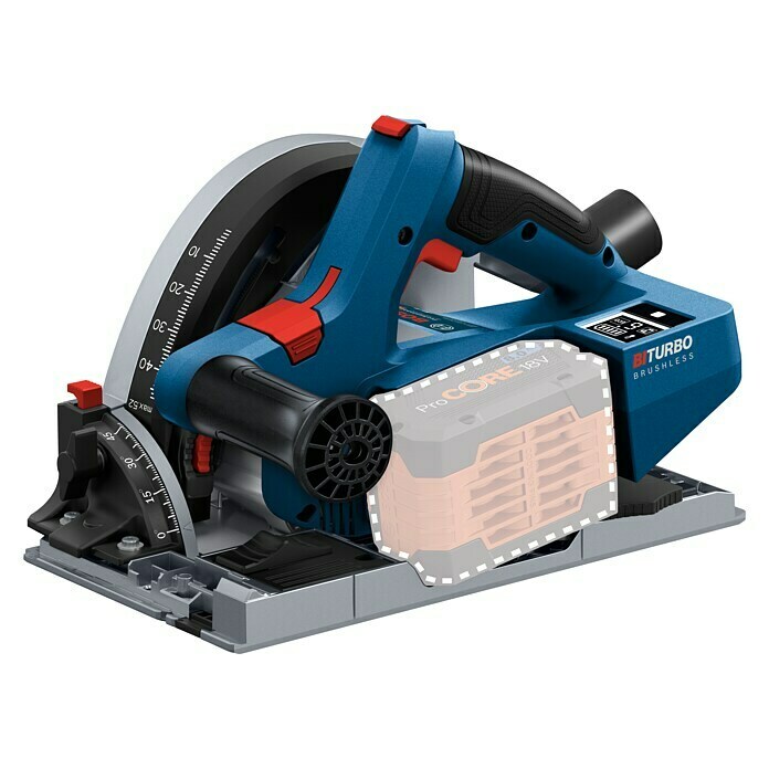 Bosch Professional Biturbo Akku-Tauchsäge GKT 18V-52 GC18 V, Ohne Akku, Durchmesser Sägeblatt: 140 mm, Leerlaufdrehzahl: 2.800 U/min - 5.500 U/min Diagonal View