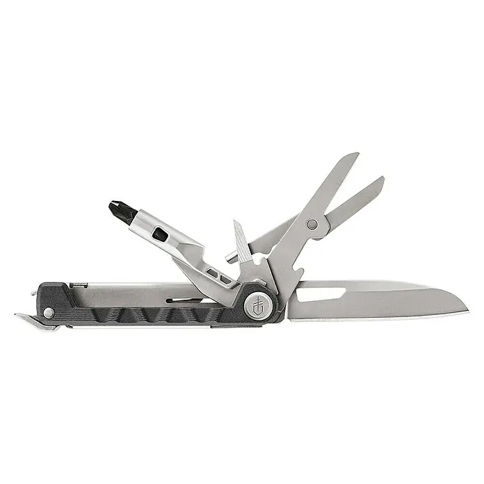 Gerber Cuchillo multiuso Armbar Drive - Largo: 16,5 cm - En la imagen se muestra una multiherramienta Gerber plateada, una herramienta versátil.