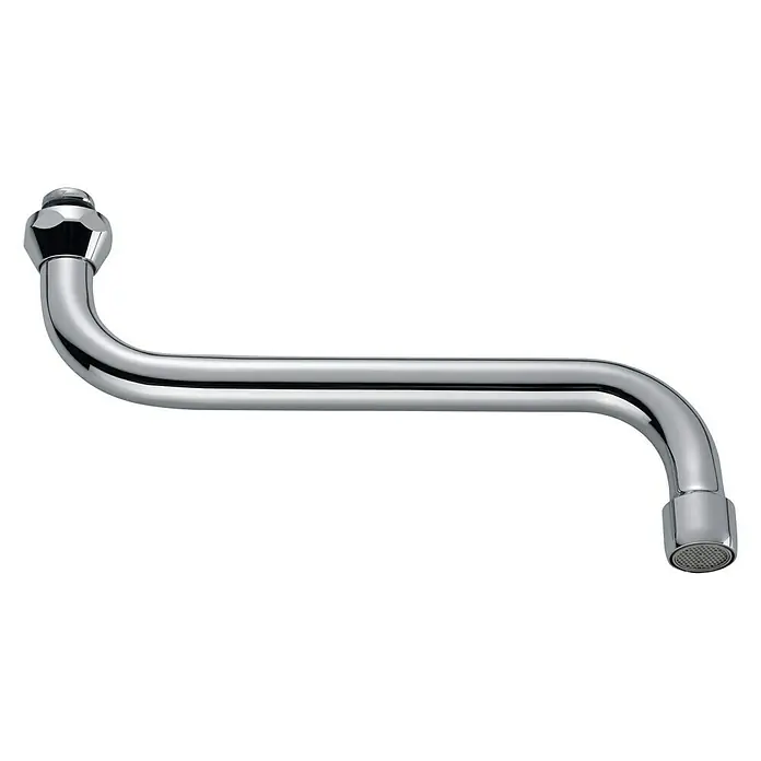 S-Auslauf - ¾″, Länge: 200 mm, Chrom - Verchromter Wasserhahn mit gebogener Form und geradem Auslauf für den Einsatz in Küche oder Bad.