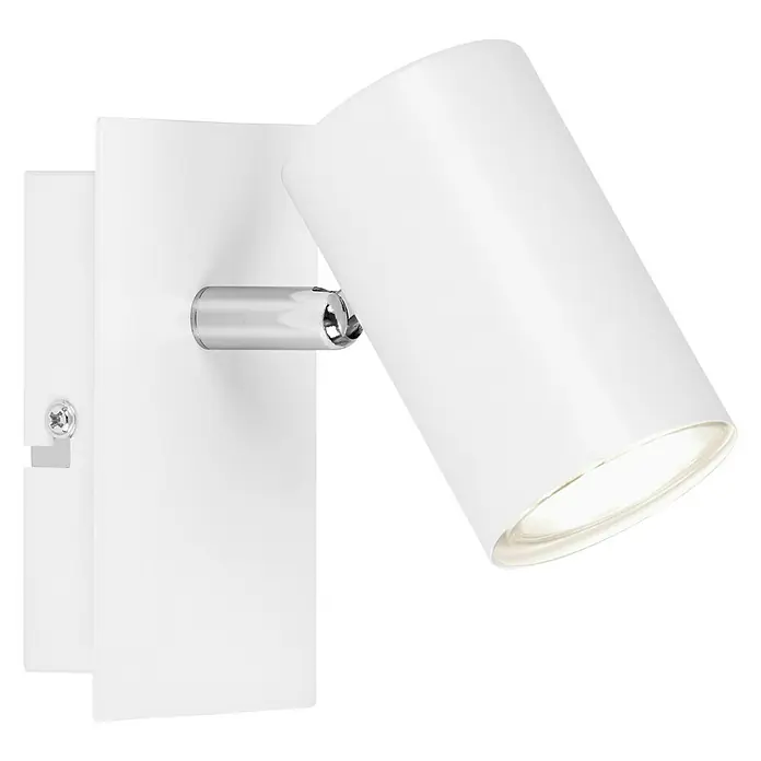 Briloner Foco de pared Run - 40 W, L x An x Al: 80 x 120 x 123 mm, Blanco, GU10 - Aplique de pared blanco moderno con foco ajustable y detalles cromados para una iluminación interior flexible.