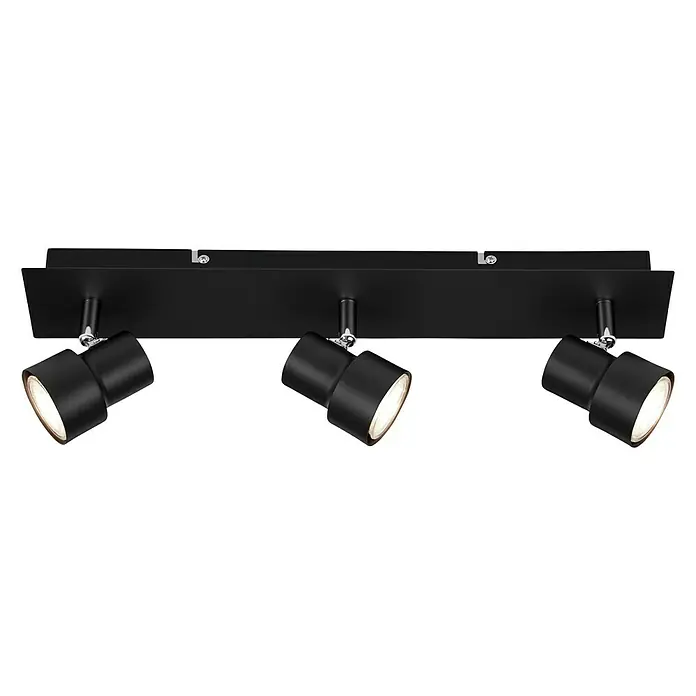 Briloner Regleta LED Rock - 5 W, 3 ud., L x An x Al: 80 x 480 x 120 mm, Negro, Blanco cálido - Lámpara de techo negra con tres focos. La lámpara es moderna y proporciona una buena iluminación en la habitación.