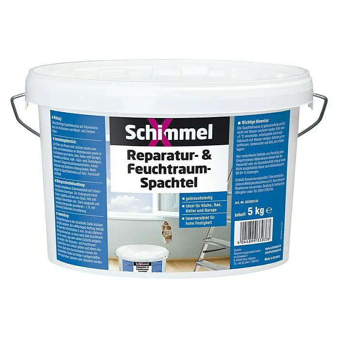 SchimmelX Reparaturspachtel Feuchtraum-Spachtel - 5 kg - Schimmel Reparatur- & Feuchtraum-Spachtel: Gebrauchsfertige Spachtelmasse für Wand- und Deckenreparaturen in Küche, Bad, Keller und Garage.