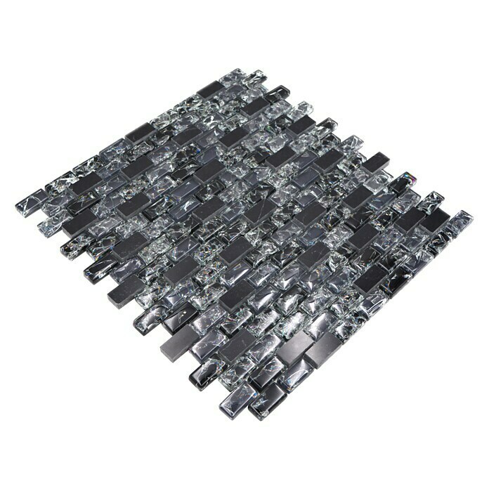 Mosaikfliese Brick Crystal Mix Schwarz
