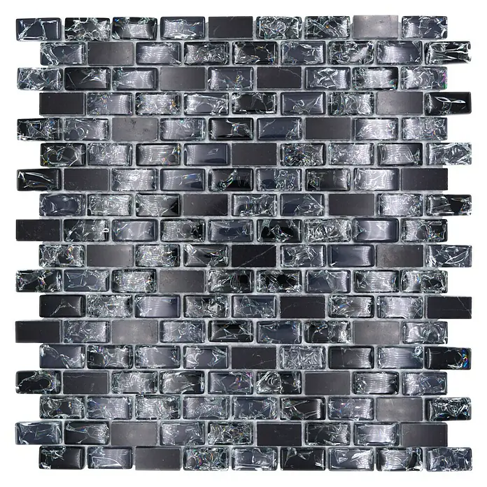 Mosaikfliese Crystal Mix XIC B1128 - 30 x 28,5 cm, Schwarz, Glänzend - Graue Glasmosaikfliesen für Wandverkleidungen, ideal für moderne Interieurs und stilvolle Akzente im Bad oder Küche.