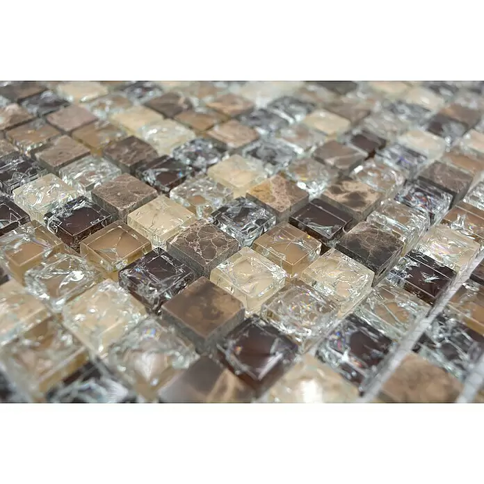 Mosaikfliese Quadrat Crystal Mix XIC 1055 - 30,5 x 30,5 cm, Dunkelbraun, Glänzend - Detailaufnahme