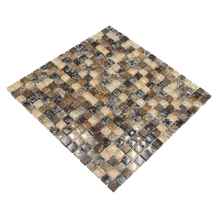 Mosaikfliese Quadrat Crystal Mix XIC 1055 - 30,5 x 30,5 cm, Dunkelbraun, Glänzend - Quadratische Mosaikfliese in Braun- und Beigetönen, ideal für stilvolle Wand- und Bodengestaltungen.
