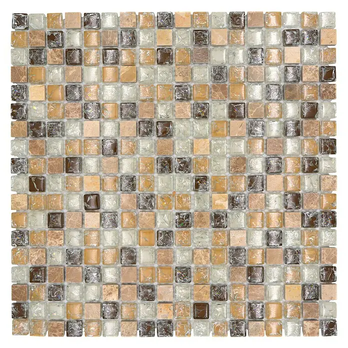 Mosaikfliese Quadrat Crystal Mix XIC 1053 - 30,5 x 30,5 cm, Hellbraun, Glänzend - Mosaikfliesen mit verschiedenen Erdtönen und quadratischer Form für eine dekorative Wandgestaltung.