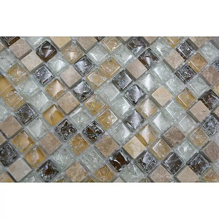 Mosaikfliese Quadrat Crystal Mix XIC 1053 - 30,5 x 30,5 cm, Hellbraun, Glänzend - Detailaufnahme