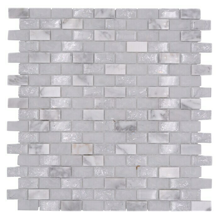 Piastrella a mosaico Brick Crystal Mix bianco