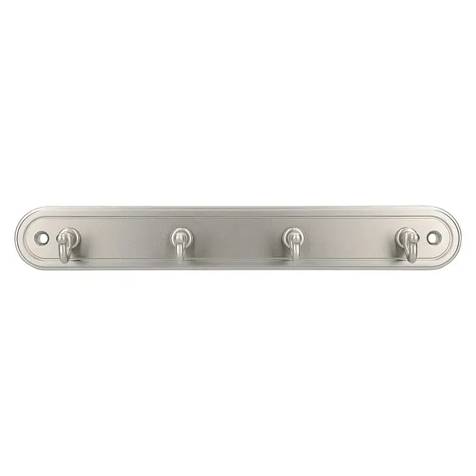 Siro Schlüsselbrett - L x H: 240 x 36 mm, Kunststoff - Silberne Wandgarderobe mit vier Haken und ovalen Enden für Mäntel, Hüte oder Accessoires. Praktisch und platzsparend.